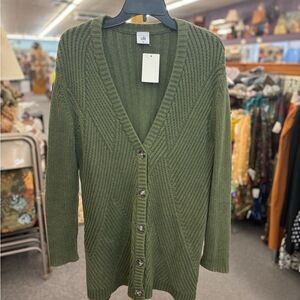 Cabi Ladies med Green Ribbed Cardigan Sweater